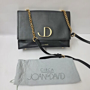 Vintage Joan & David Leather Crossbody Purse Bag Black Adjustable Strap Nice